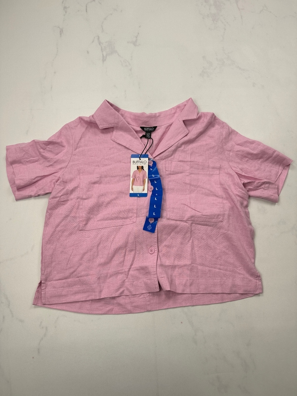 Buffalo David Bitton Linen Blend Short Sleeve Pink Contemporary - Women L NWT